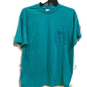 Vintage 80's Pocket Teal Green T-Shirt for Men Size XL 50/50 by Reeves Bros